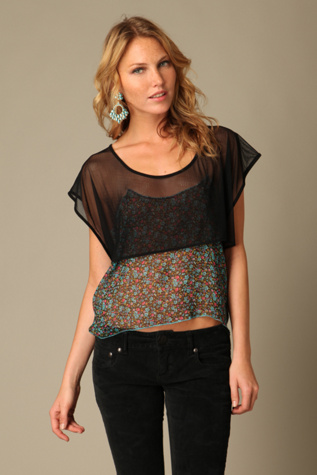Cropped Mesh Floral Top