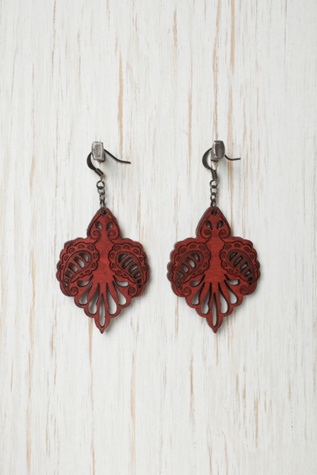 Red Cut Wood Earrings