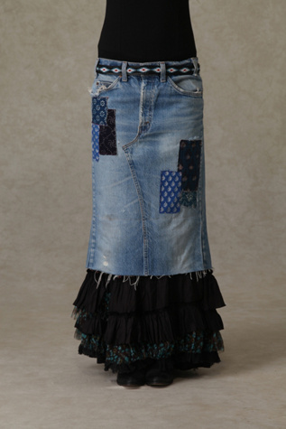 Merrie's Ruffled Denim Patchwork Skirt