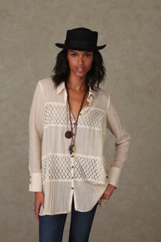 We the Free Long Sleeve Lace Inset Top