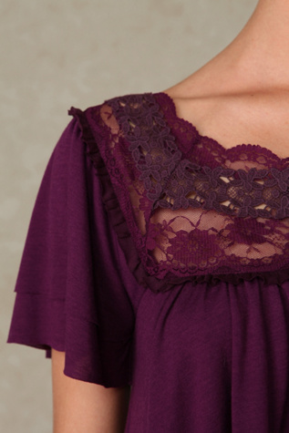 Shortsleeve Boho Lace Neck Blouse