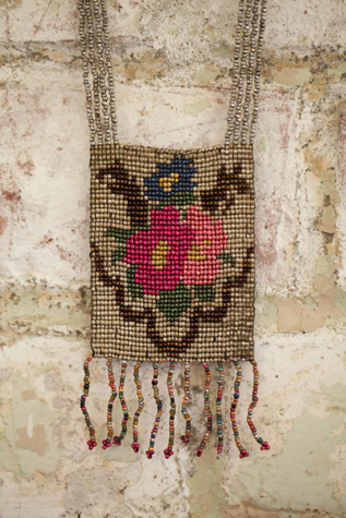 Vintage French Bead Necklace with Floral Design