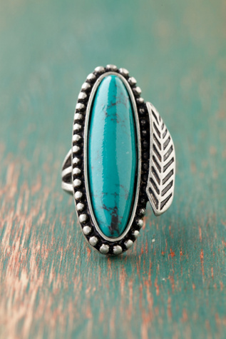 Long Stone Feather Ring