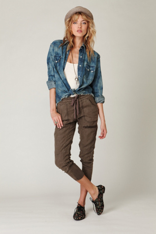 Linen With Rib Knit Pant