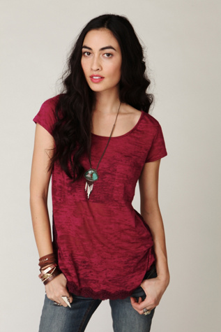 We The Free Short Sleeve Burnt Lace Trim Tee