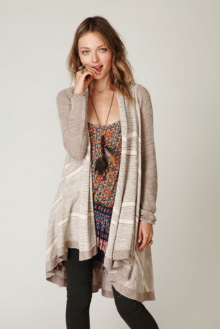 Mini Stripe Long Cardi at Free People Clothing Boutique :  cardigans sweaters long cardigan apparel