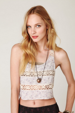 Floral Crop Top with Crochet Insets