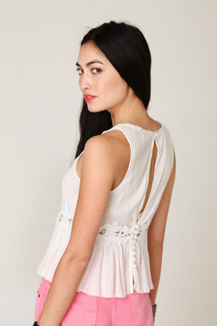 Pintuck Lace Square Neck Top