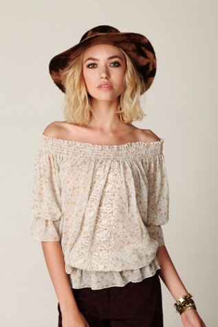 Off the Shoulder Printed Embroidered Top