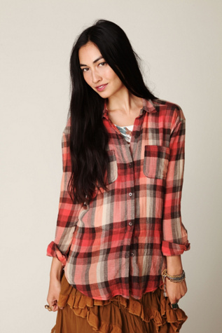 Crochet Back Plaid Button Down