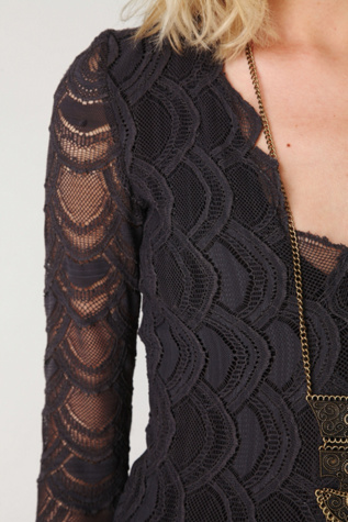 Deep V Long Sleeve Lace Dress