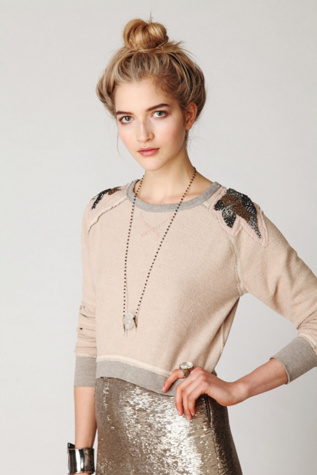 Beaded Shoulder Shrunken Pullover