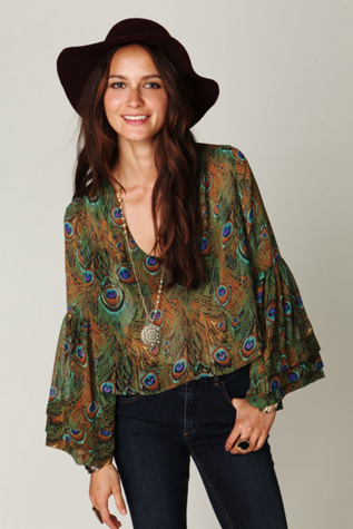 Peacock Crop Bell Sleeve Top
