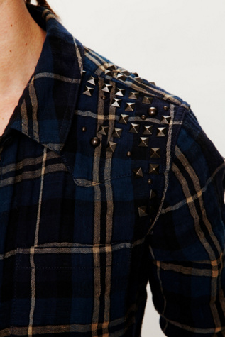Studded Plaid Buttondown