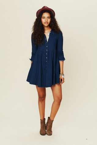 Denim Knit Shirt Dress