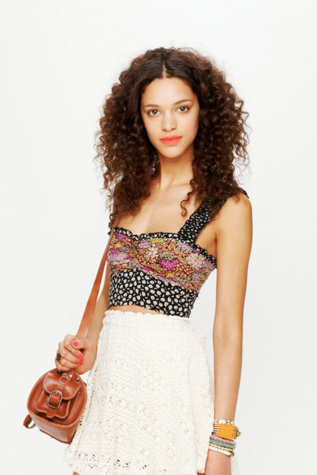 Mixed Print Ruffle Crop Top