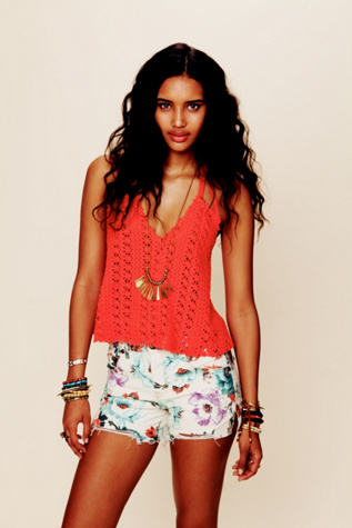 Floral Printed Denim Cutoff