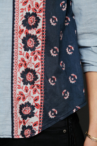 Chambray Bandana Inset Buttondown Top