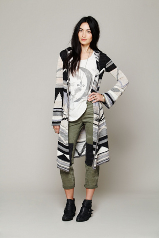 Long Pattern Hooded Cardigan