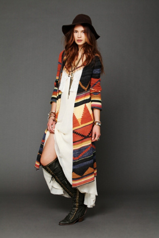 Long Pattern Hooded Cardigan