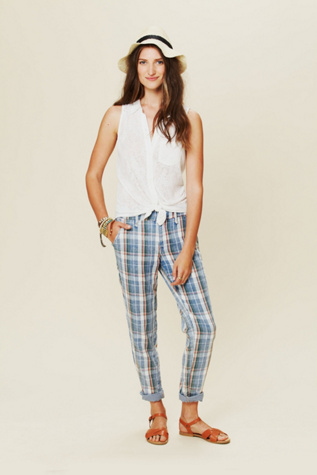 Free People Washed Plaid Boyfriend Trouser