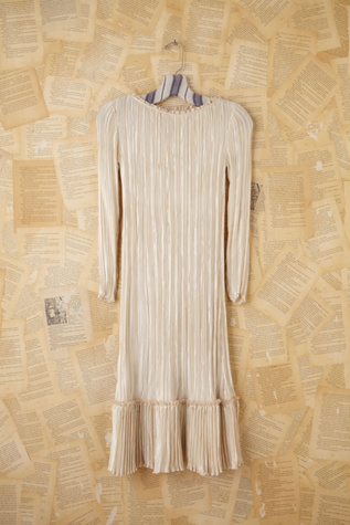 Free People Vintage Cream Silk Pleated Dress in Vintage-Dresses