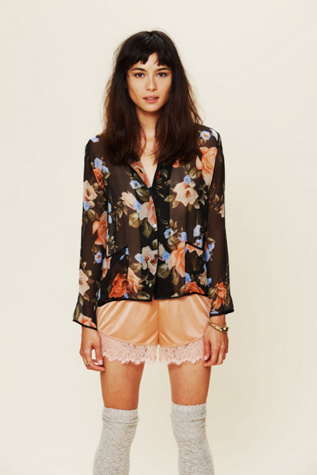 Sheer Floral Buttondown Top