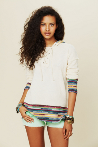 Lace Up Border Stripe Hoodie