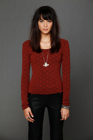 Long Sleeve Diamond Textured Top