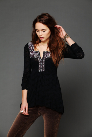 Folk Embroidered Eyelet Babydoll Top