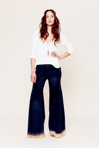 Free People Bleached Hem Extreme Flare in Jeans