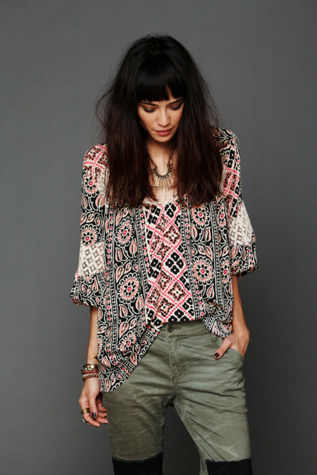 Free People Printed Bubble Sleeve Tunic in knit-sweaters