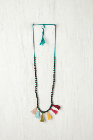 Prayer Bead Pompom Necklace