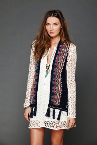 Directions In Embroidery Fringe Vest