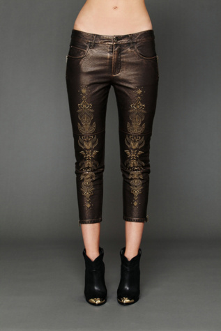 Embroidered Vegan Leather Pant