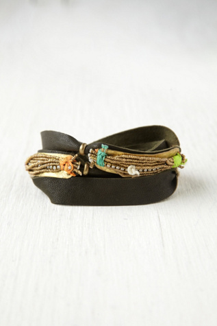 De Petra Gold Spun Leather Cuff in boho-jewelry