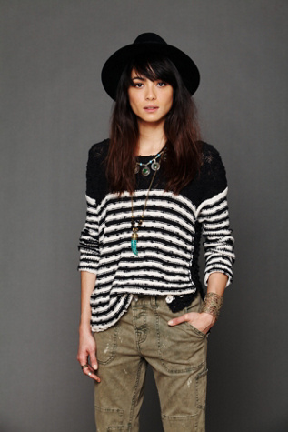 Striped In Crochet Pullover