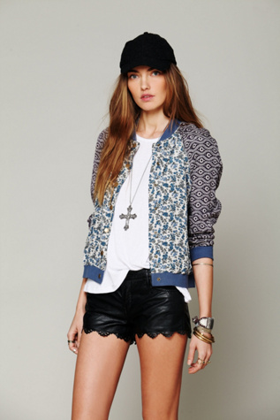 Free People Printed Baseball Jacket in Jackets