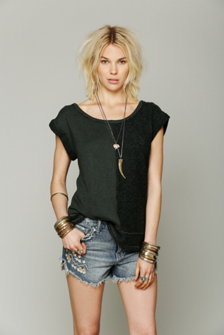 Free People Rolled Sleeve Tonal Pullover in knit-sweaters