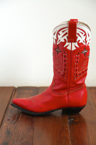 Free People Vintage Red Leather Cowboy Boots in vintage-shoes