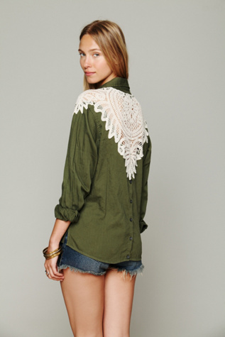 Olive Cutwork Buttondown in clothes-shirts