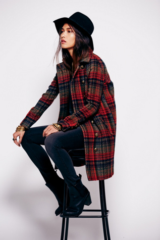 Free People Plaid Cacoon Wool Coat in Coats