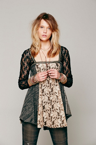 Free People Lace Inset Sequin Tunic